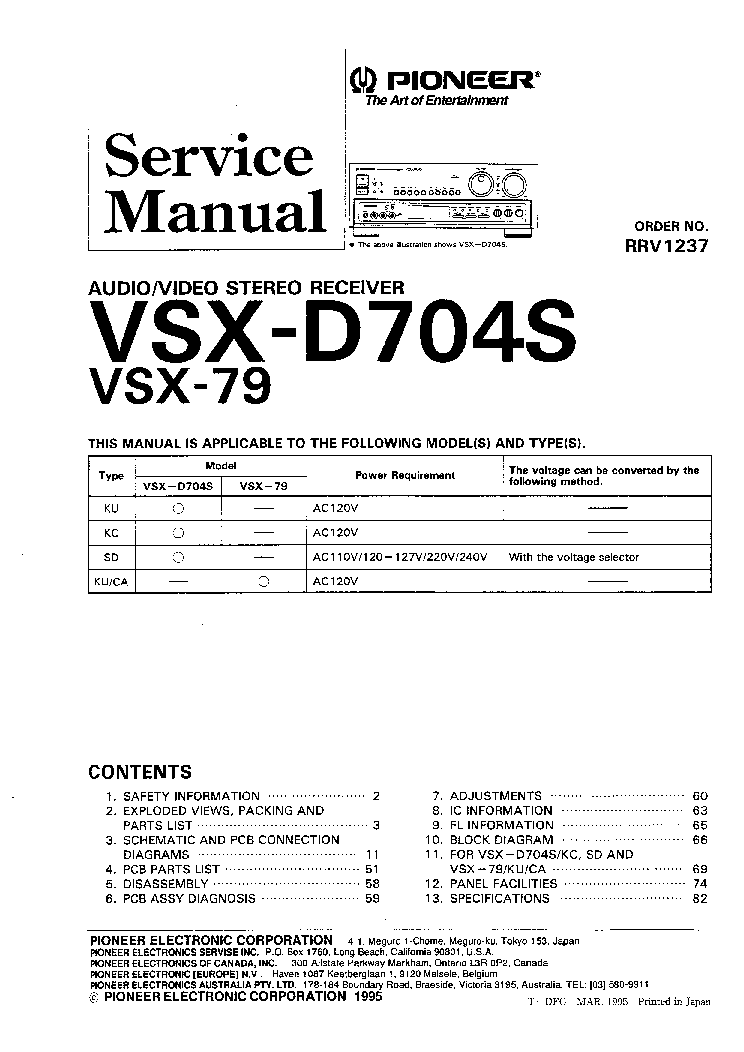 PIONEER VSX-79 D704S SM service manual (1st page)