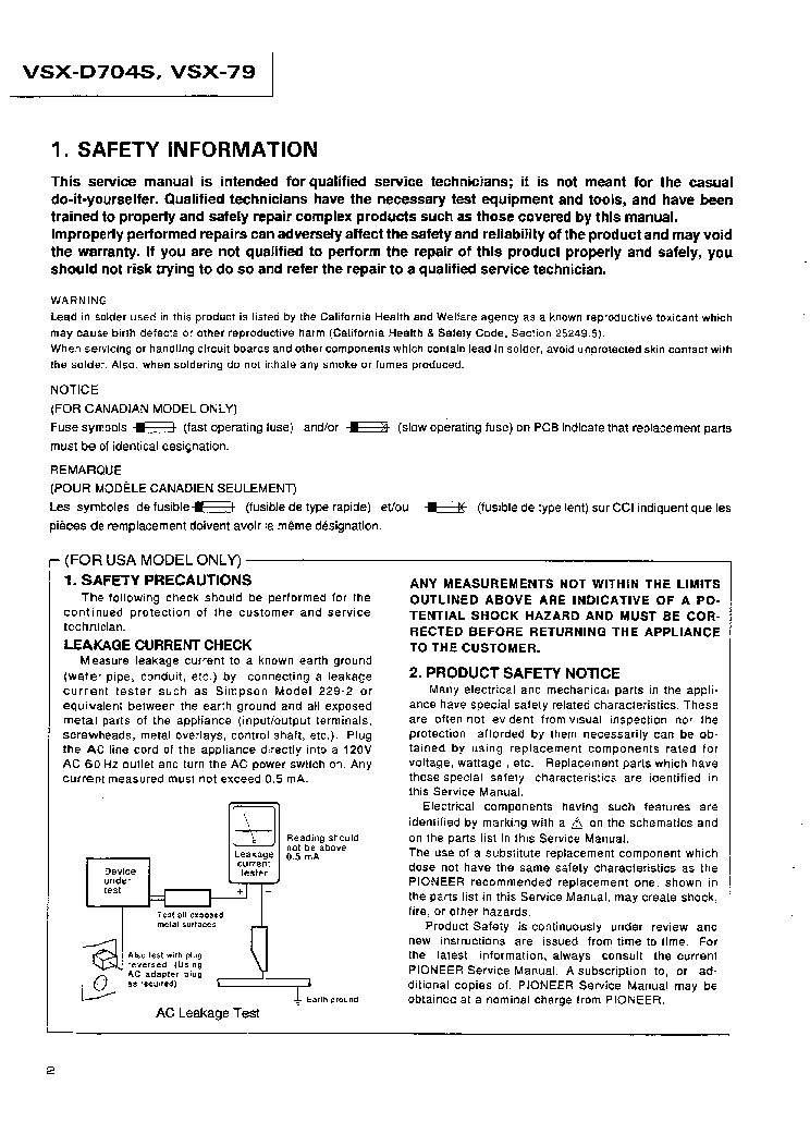 PIONEER VSX-79 D704S SM service manual (2nd page)