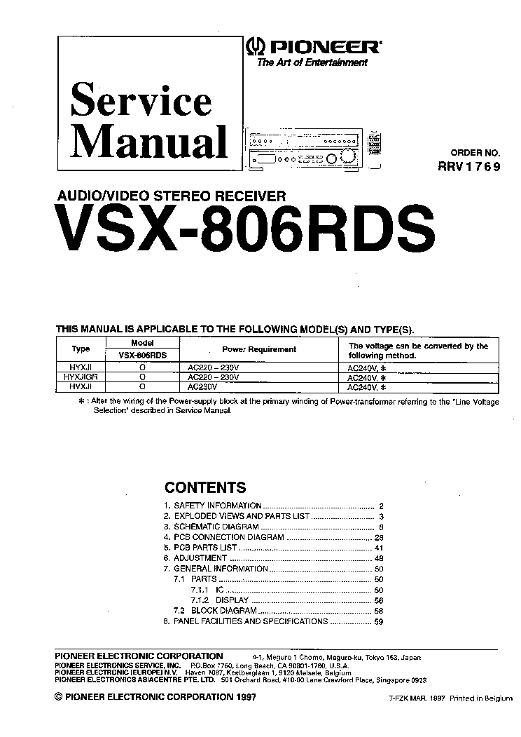 PIONEER VSX-806RDS RRV1769 SM service manual (1st page)