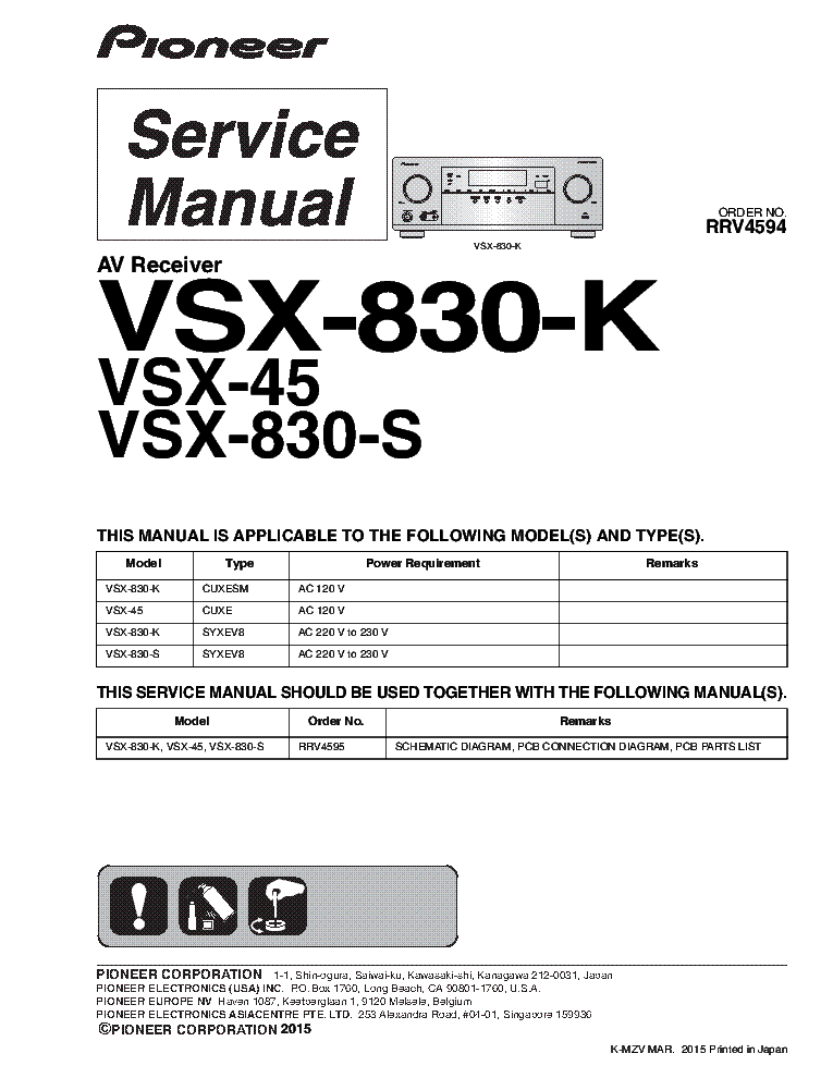 PIONEER VSX-830-K VSX-45 VSX-830-S RRV4594 service manual (1st page)