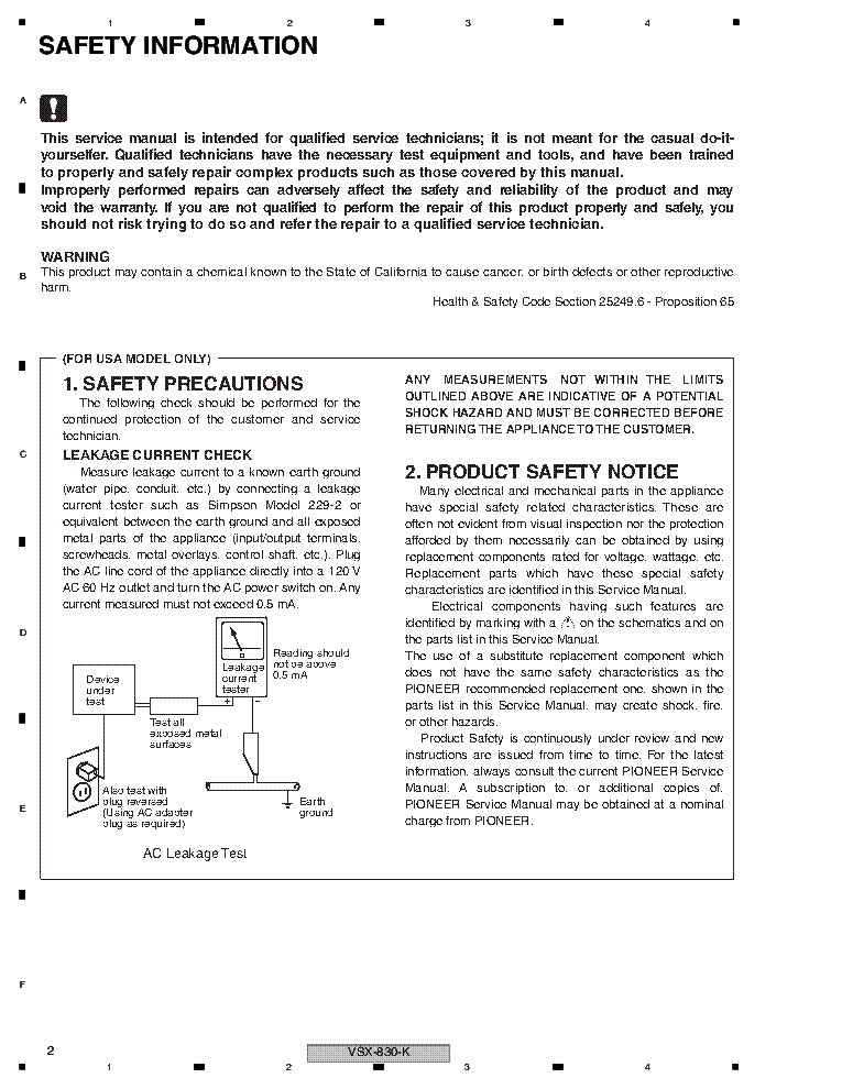 PIONEER VSX-830-K VSX-45 VSX-830-S RRV4594 service manual (2nd page)