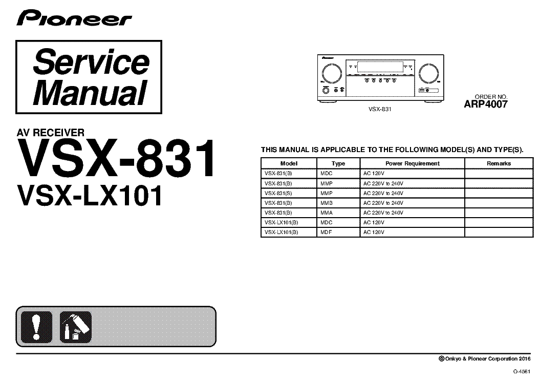 PIONEER VSX-831 VSX-LX101 ARP4007 SM service manual (1st page)