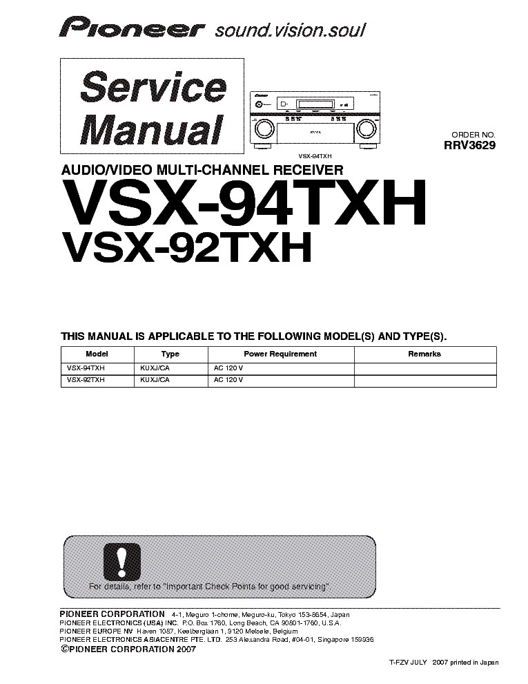 PIONEER VSX-92 94TXH SM service manual (1st page)