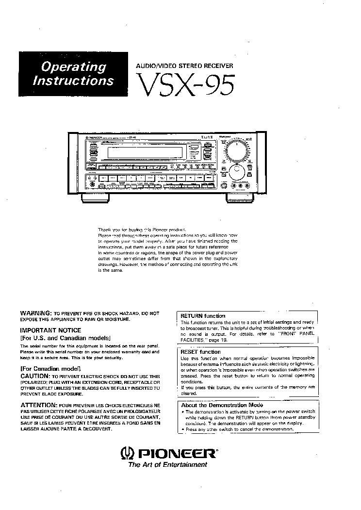 PIONEER VSX-95 AV STEREO RECEIVER 1995 SM service manual (1st page)