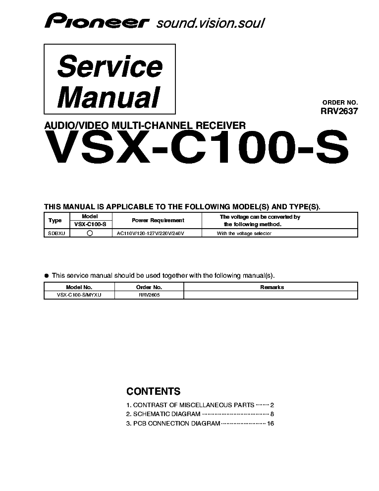 PIONEER VSX-C100 AV MULTI-CHANNEL RECEIVER RRV2637 SM service manual (1st page)