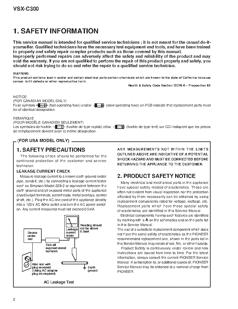 PIONEER VSX-C300 RRV2524 AV MULTI-CHANNEL RECEIVER 2001 SM service manual (2nd page)