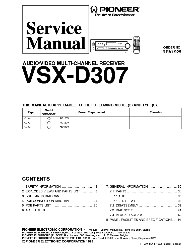 PIONEER VSX-D307 service manual (1st page)