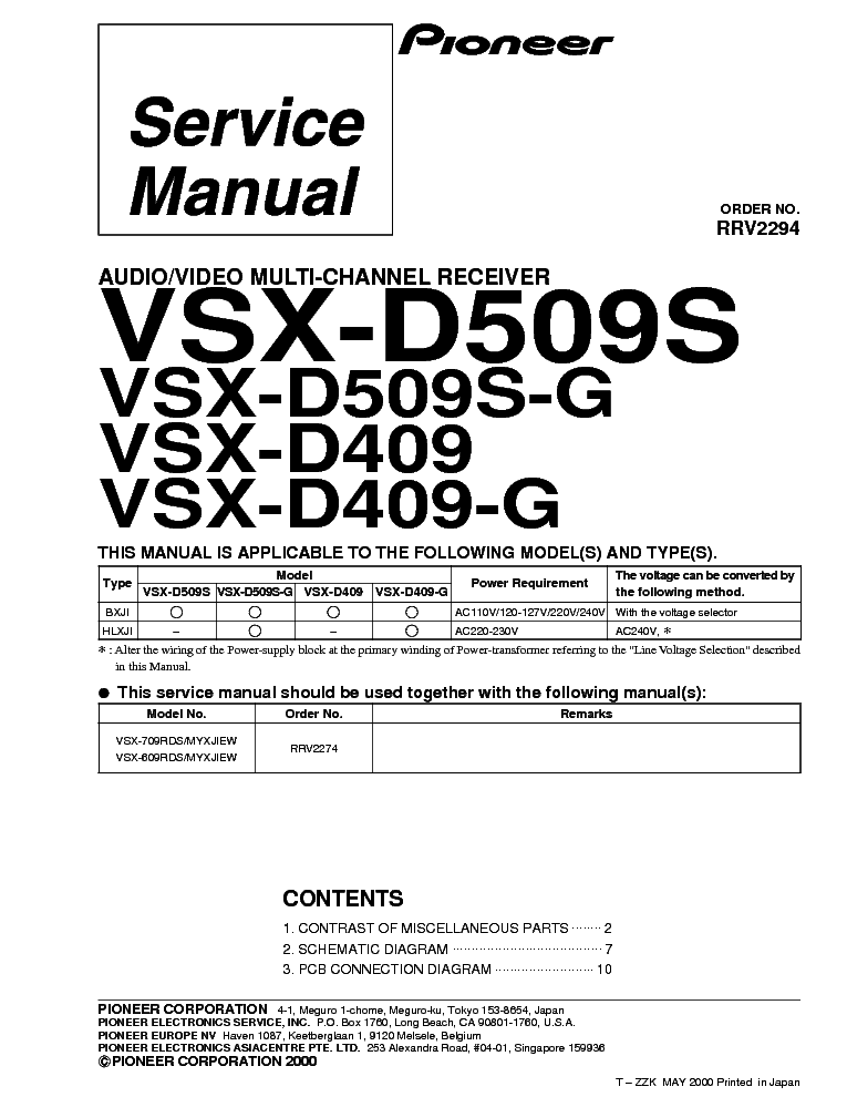 PIONEER VSX-D509S-G,D409-G service manual (1st page)