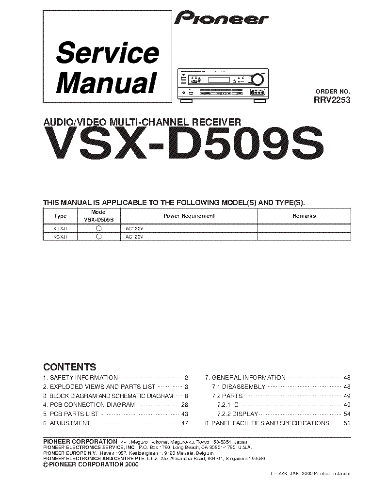 PIONEER VSX-D509S RRV2253 FULL service manual (1st page)