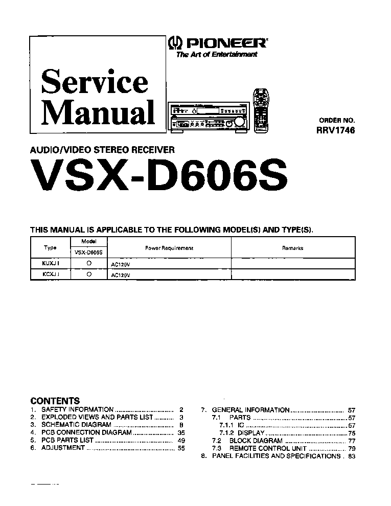 PIONEER VSX-D606-S AV STEREO RECEIVER RRV1748 1997 SM.PDF service manual (1st page)