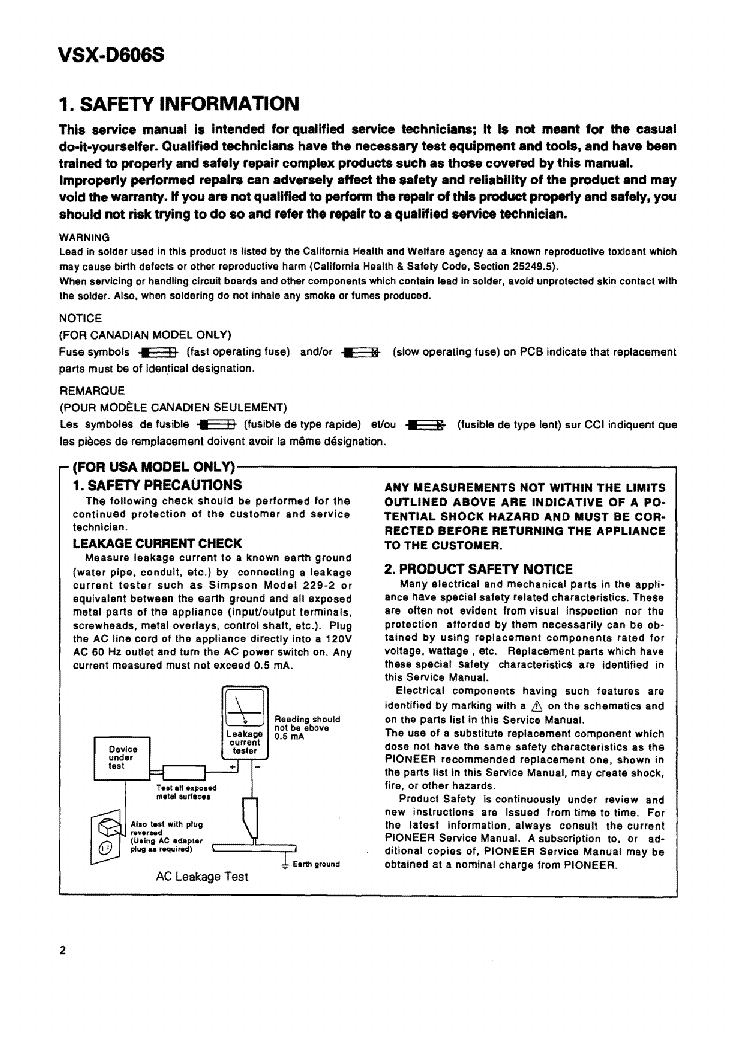 PIONEER VSX-D606S SM service manual (2nd page)