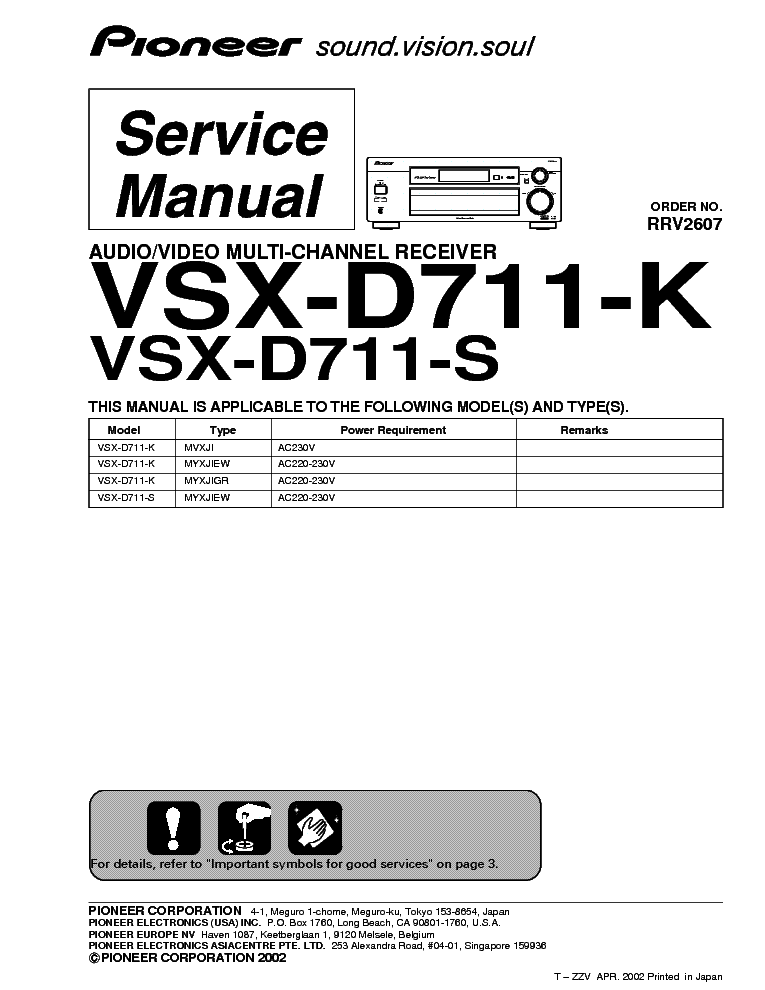 PIONEER VSX-D711 RRV2607 SM service manual (1st page)
