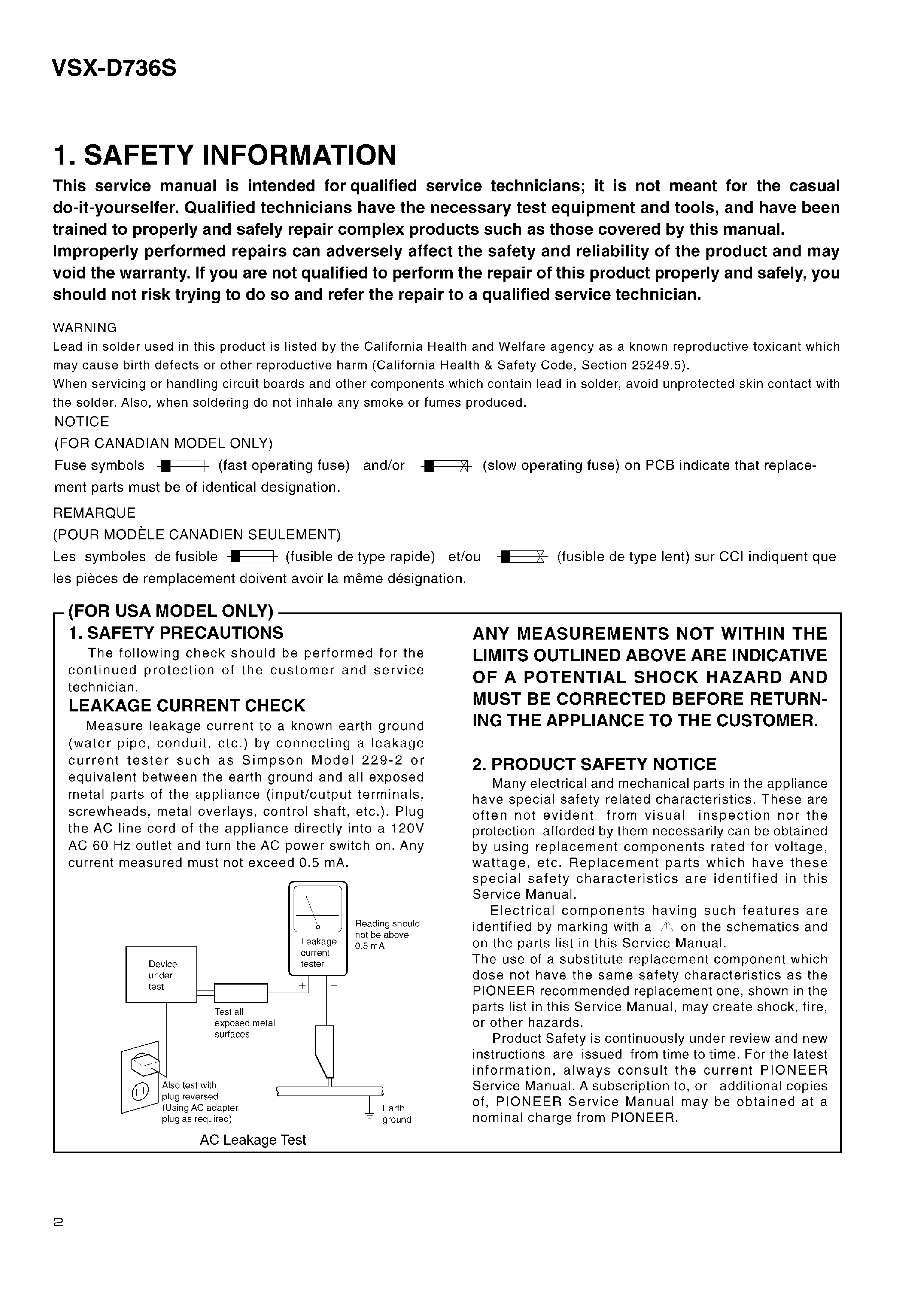 PIONEER VSX-D736S SM service manual (2nd page)