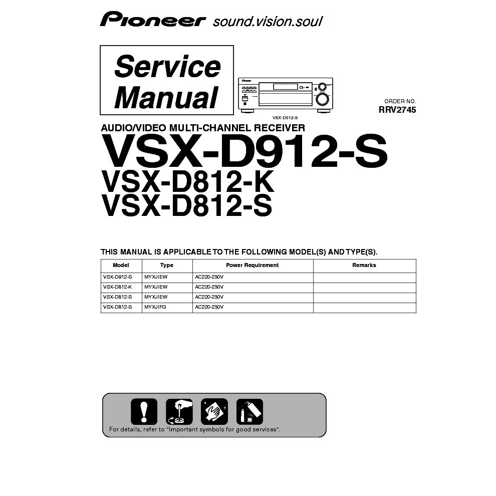 PIONEER VSX-D812K VSX-D812S VSX-D912S SM service manual (1st page)