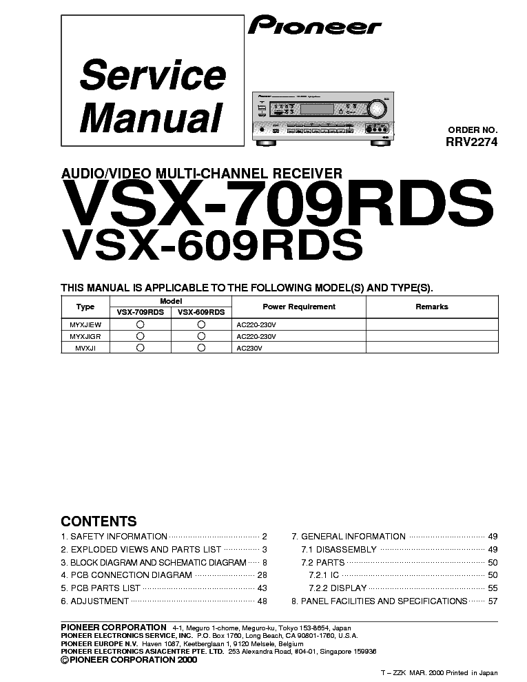 PIONEER VSX709RDS,VSX609RDS service manual (1st page)