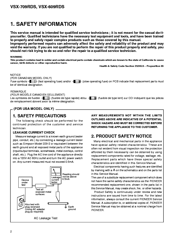 PIONEER VSX709RDS,VSX609RDS service manual (2nd page)