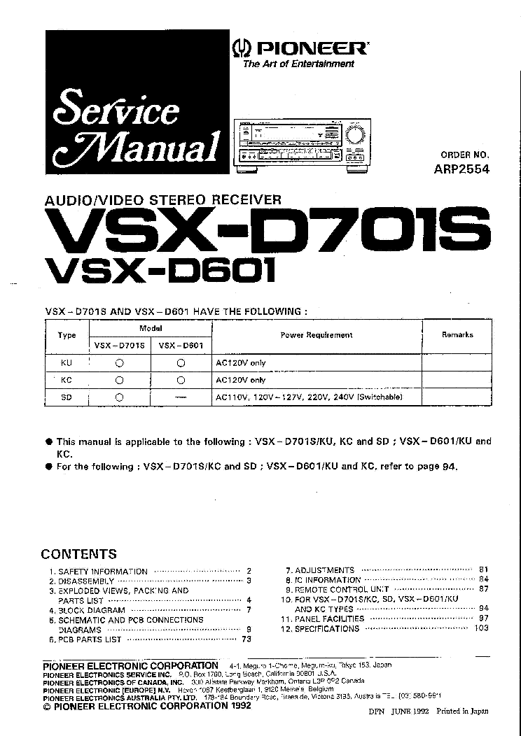 PIONEER VSXD701S SM service manual (1st page)