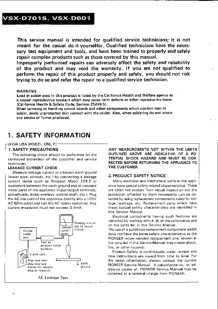 PIONEER VSXD701S SM service manual (2nd page)