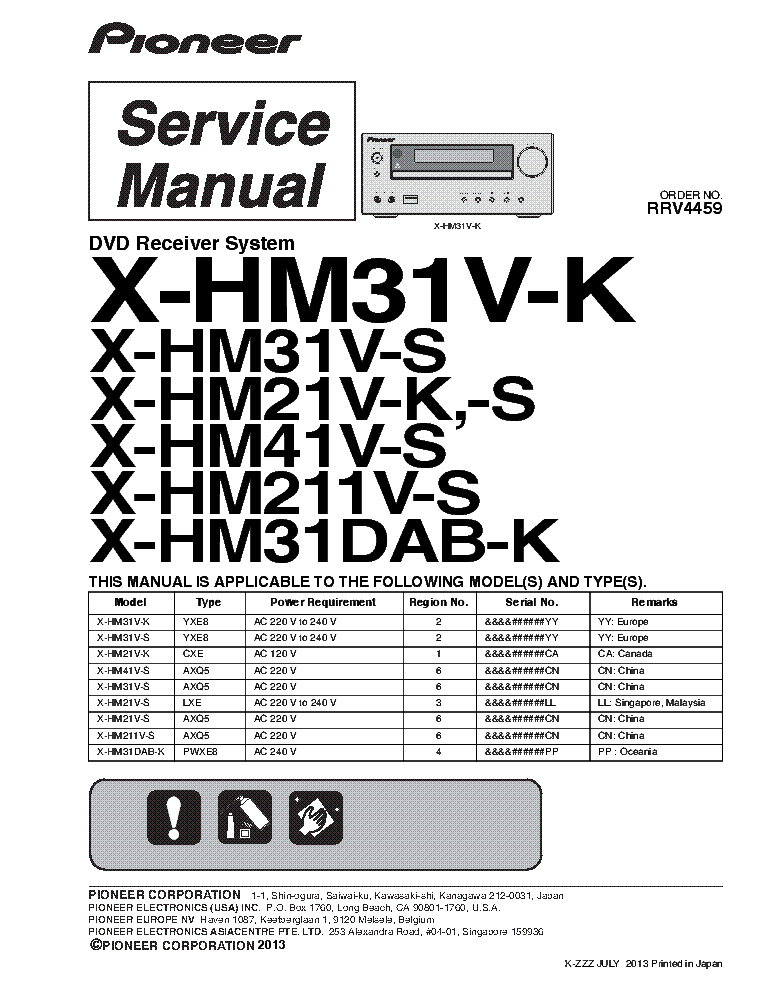 PIONEER X-HM31V-K X-HM21V X-HM41V-S X-HM211V-S X-HM31DAB service manual (1st page)