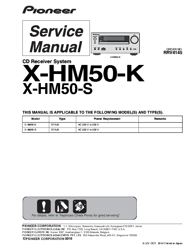 PIONEER X-HM50-K X-HM50-S RRV4145 CD RECEIVER SYSTEM 2010 SM service manual (1st page)