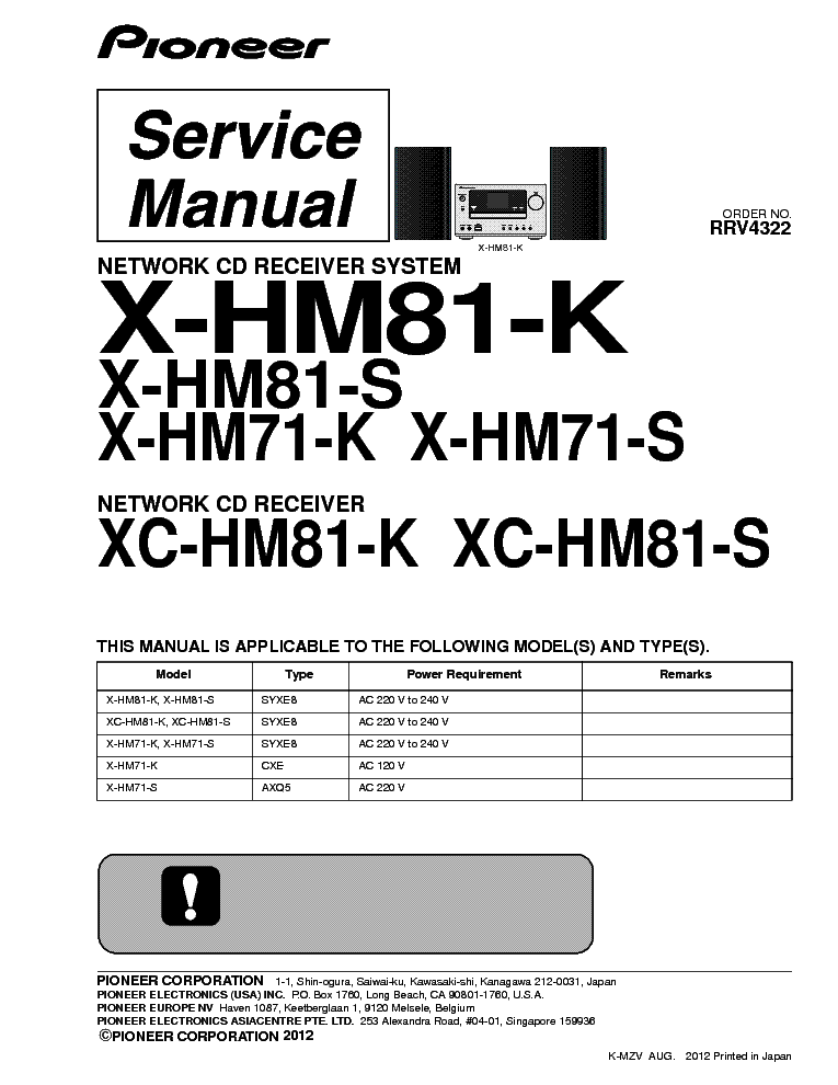 PIONEER X-HM81 X-HM71-K S RRV4322 service manual (1st page)