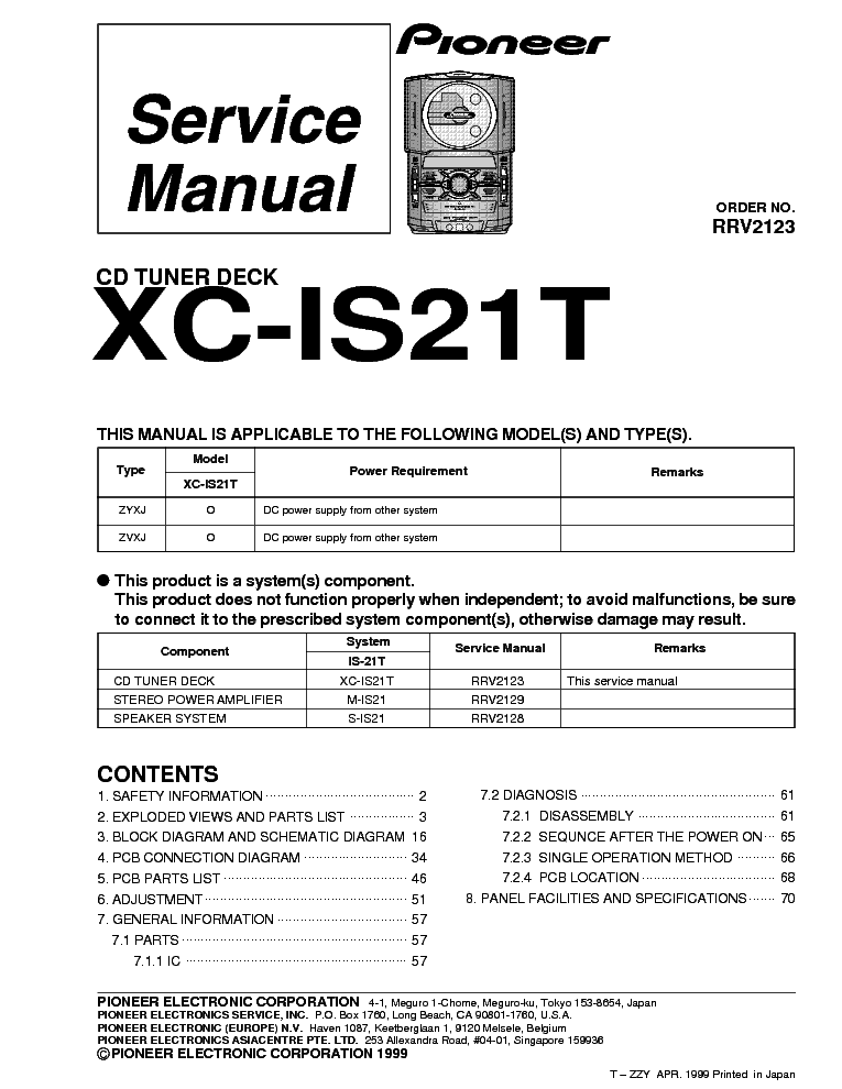 PIONEER XC-IS21T RRV2123 service manual (1st page)