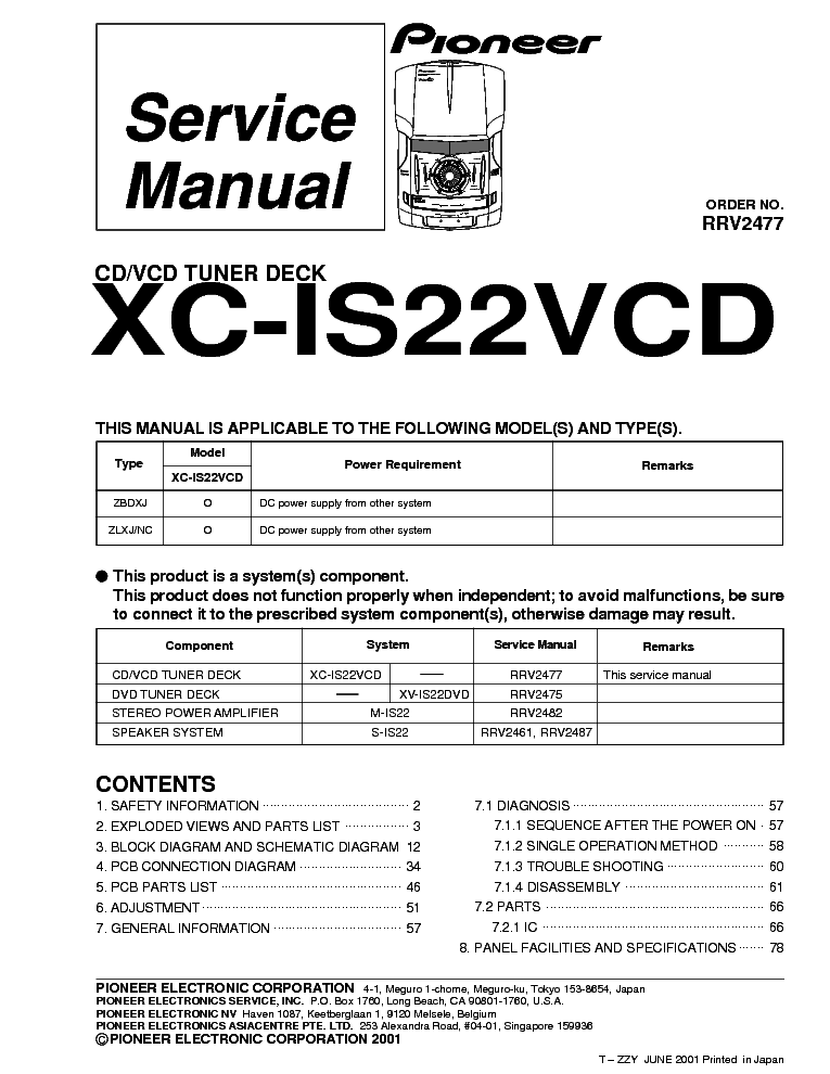PIONEER XC-IS22VCD service manual (1st page)