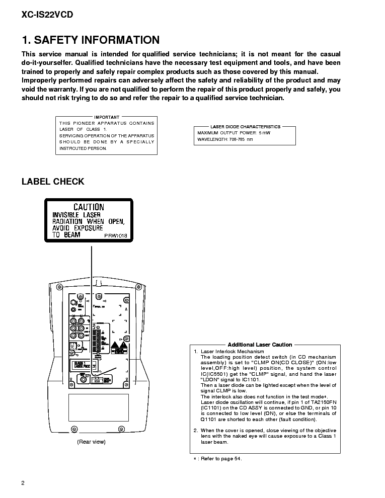 PIONEER XC-IS22VCD service manual (2nd page)