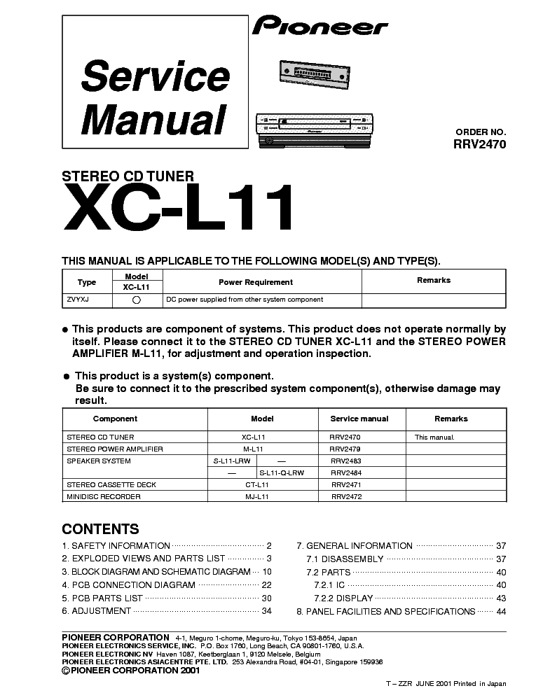 PIONEER XC-L11 service manual (1st page)