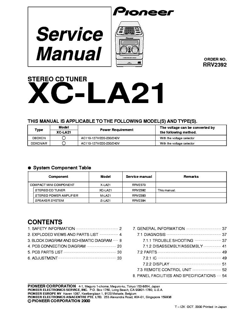PIONEER XC-LA21 service manual (1st page)