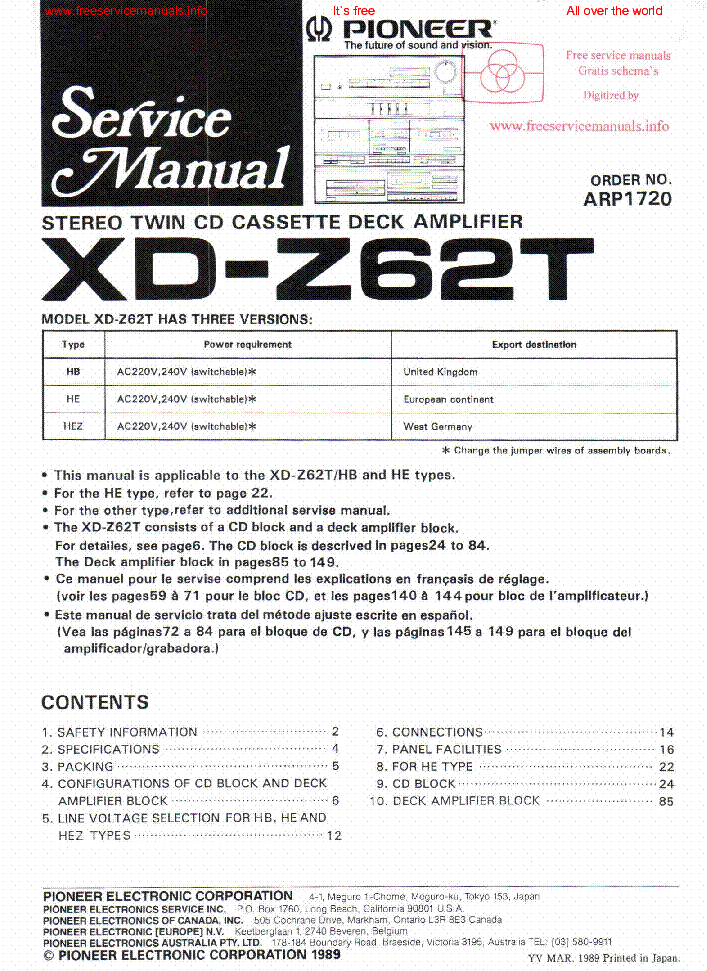 PIONEER XD-Z62T ARP1720 service manual (1st page)