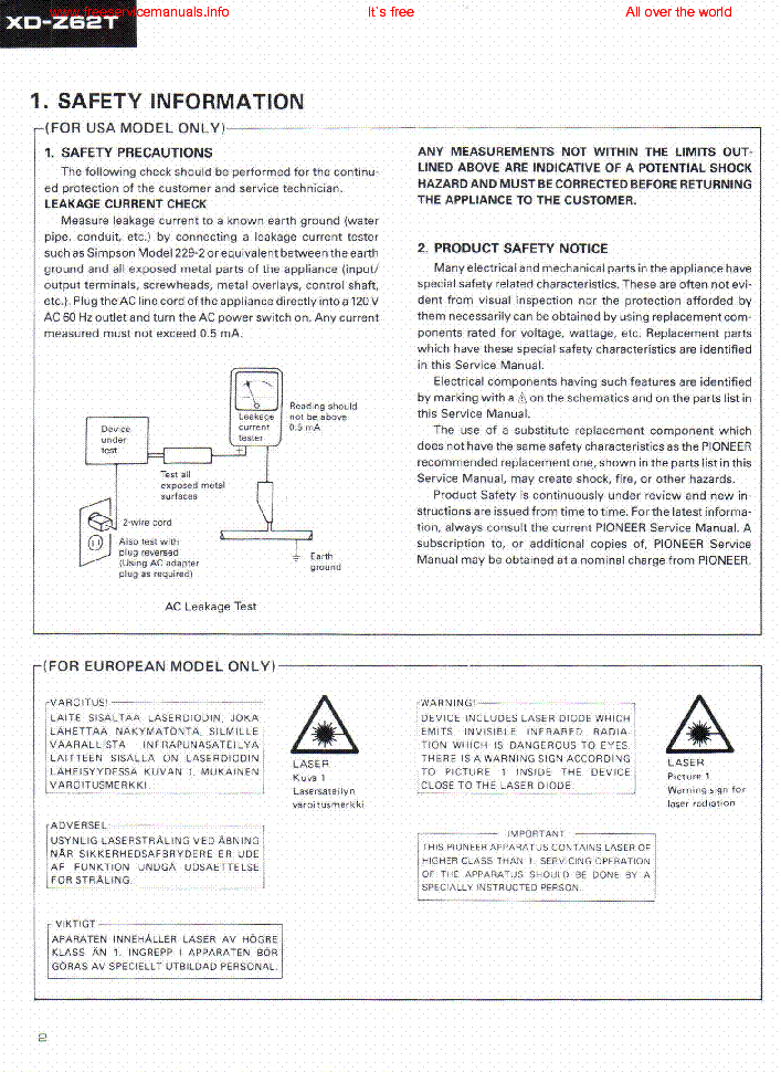 PIONEER XD-Z62T ARP1720 service manual (2nd page)