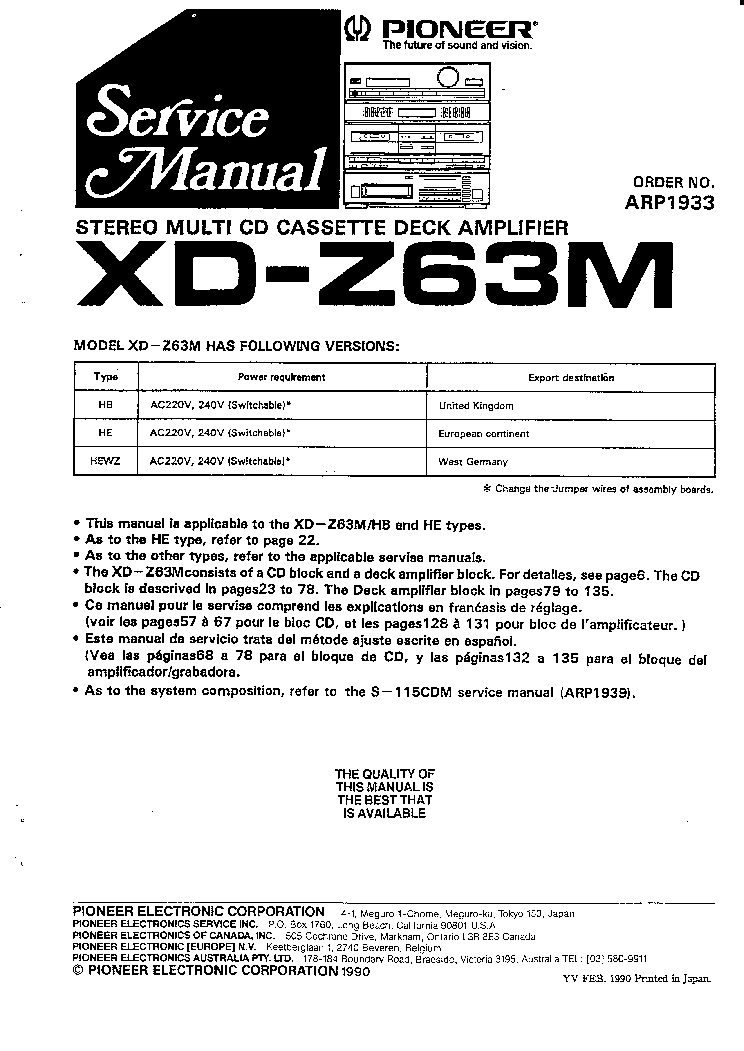 PIONEER XD-Z63M service manual (1st page)