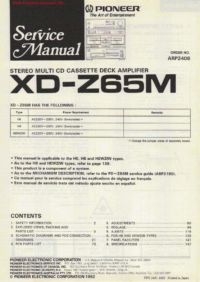 PIONEER XD-Z65M ARP2408 service manual (1st page)