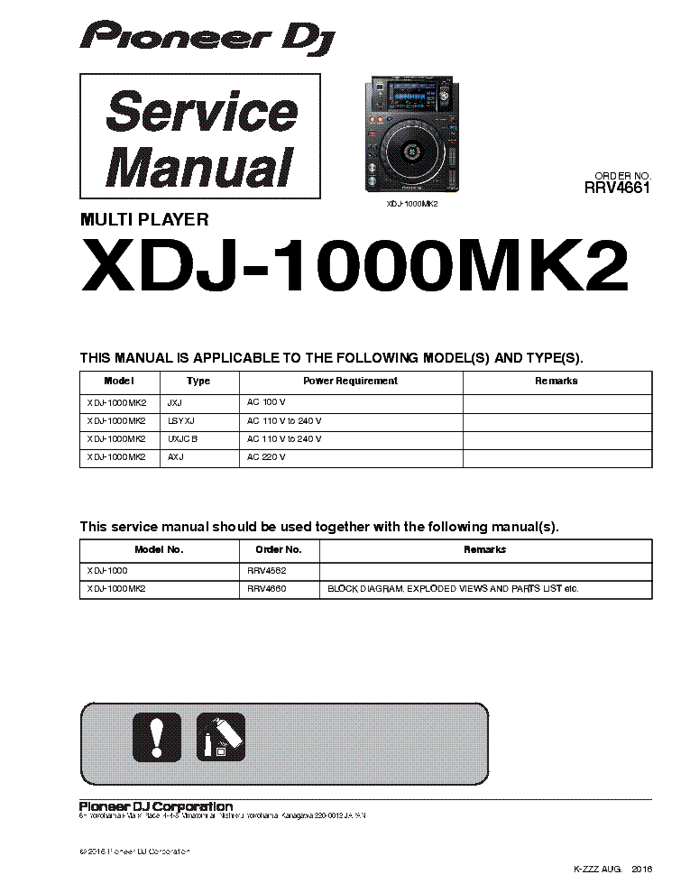 PIONEER XDJ-1000MK2 RRV4661 SM service manual (1st page)