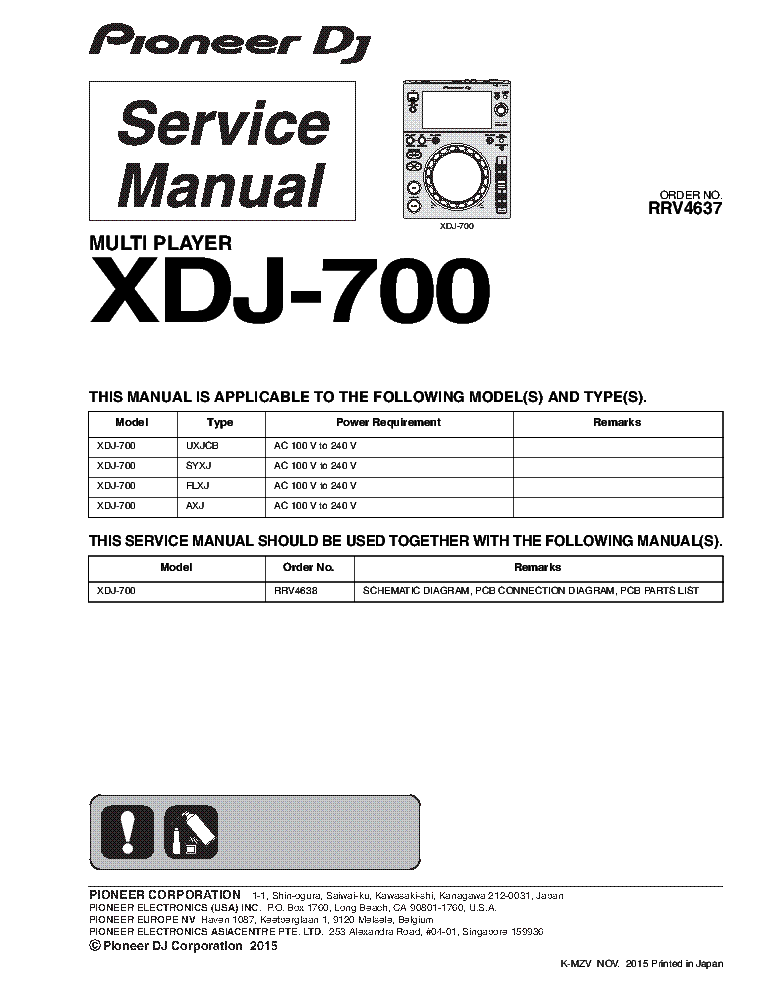 PIONEER XDJ-700 RRV4637 service manual (1st page)