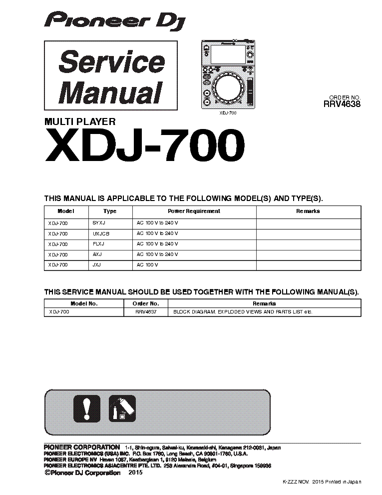 PIONEER XDJ-700 RRV4638 service manual (1st page)