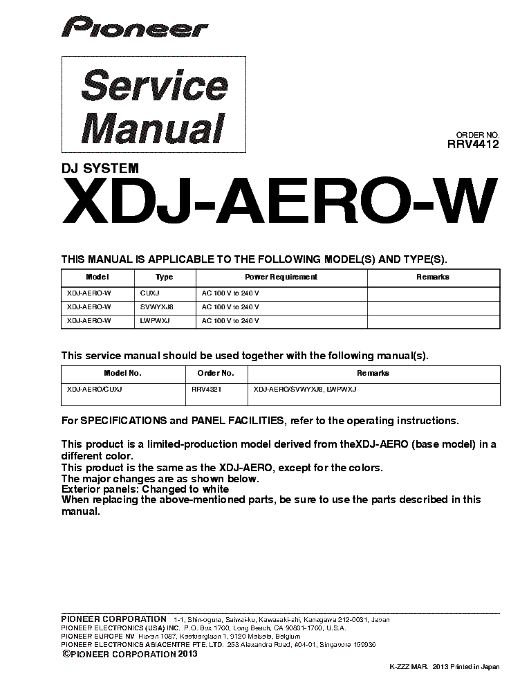PIONEER XDJ-AERO-W RRV4412 SM ADDITIONAL service manual (1st page)