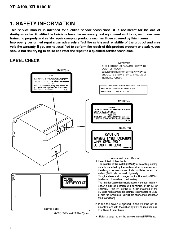 PIONEER XR-A100 service manual (2nd page)