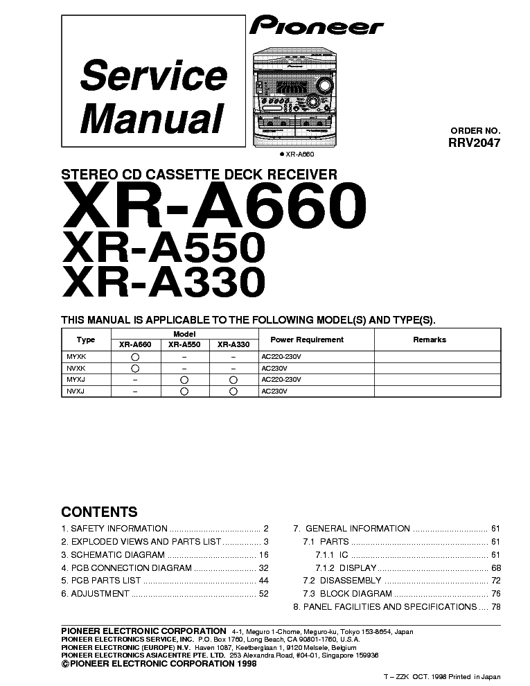 PIONEER XR-A330 A550 A660 service manual (1st page)