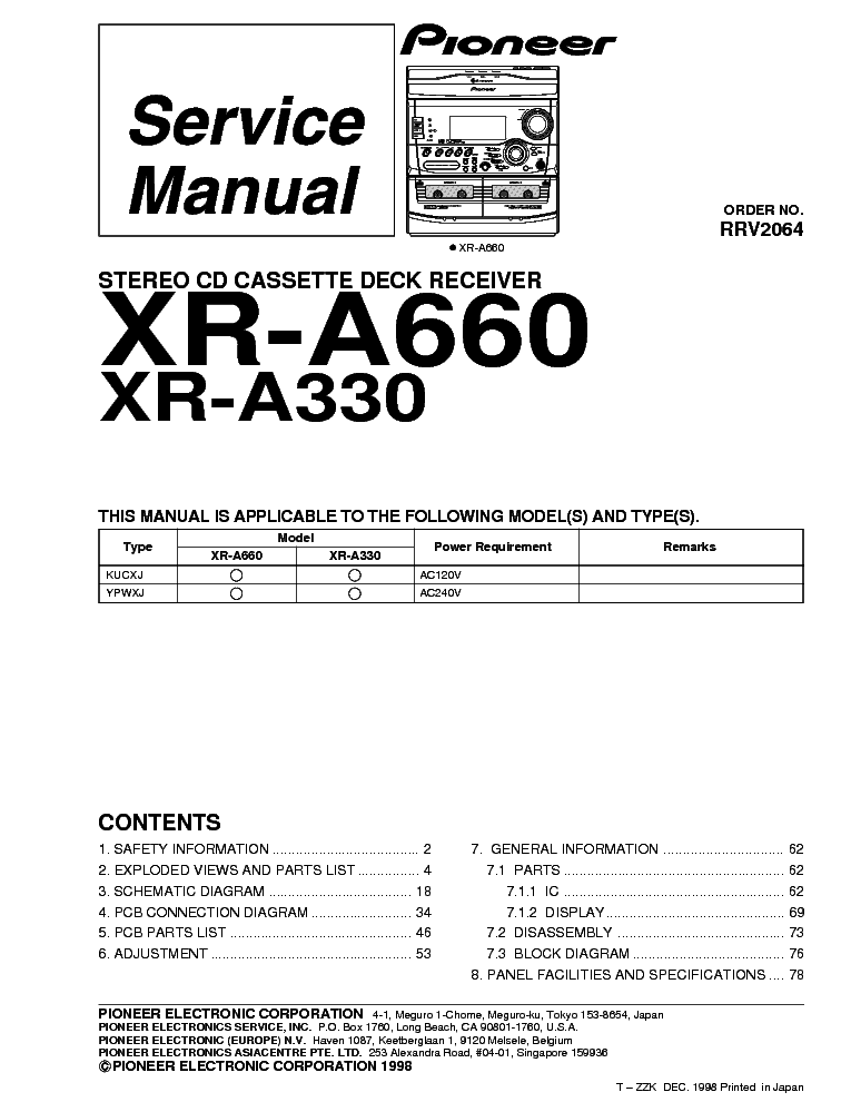 PIONEER XR-A330 A660 SM service manual (1st page)