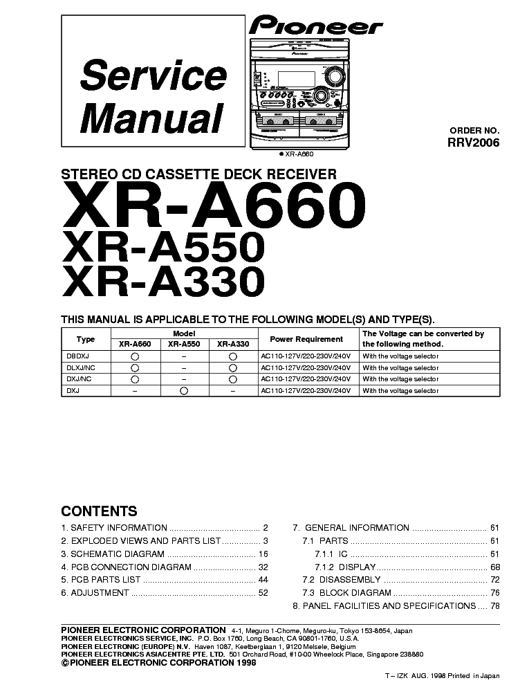 PIONEER XR-A330 XR-A550 XR-A660 SM service manual (1st page)