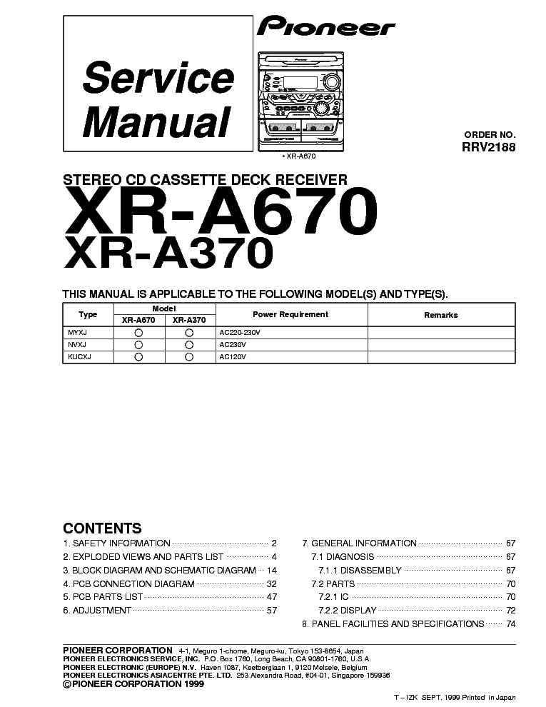 PIONEER XR-A370 XR-A670 service manual (1st page)