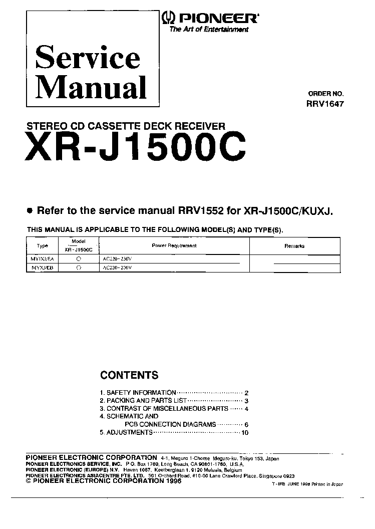 PIONEER XR-J1500C-RRV1647 service manual (1st page)