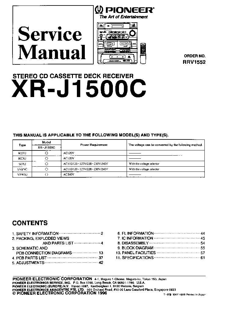 PIONEER XR-J1500C RRV1552 SM service manual (1st page)