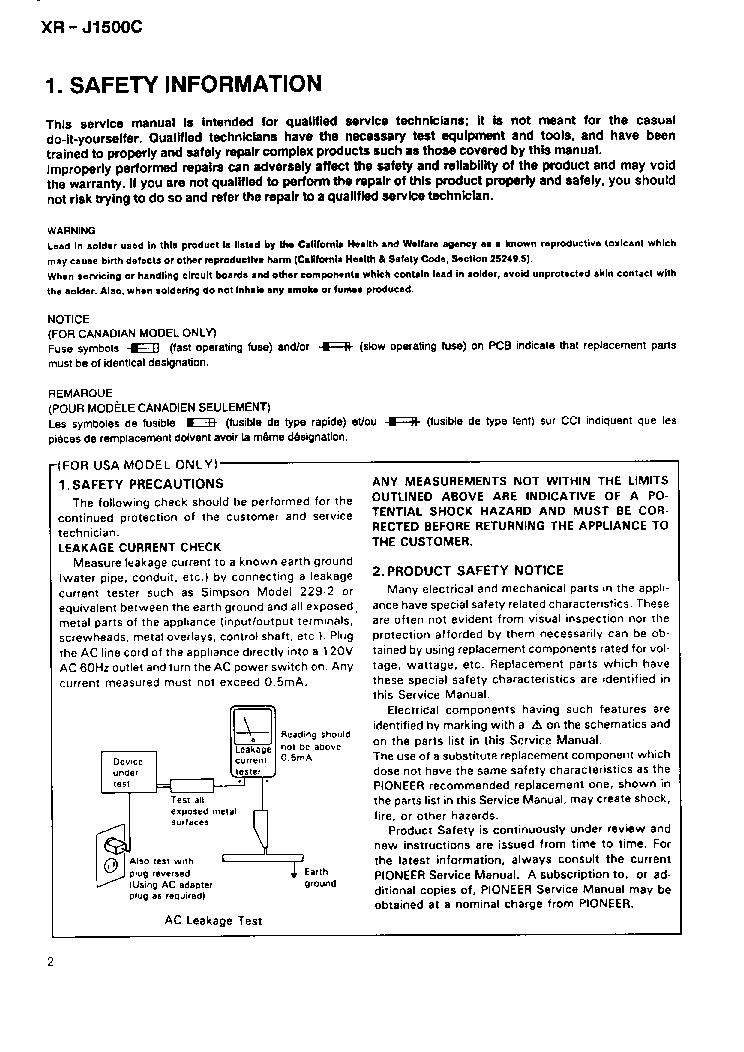 PIONEER XR-J1500C RRV1552 SM service manual (2nd page)