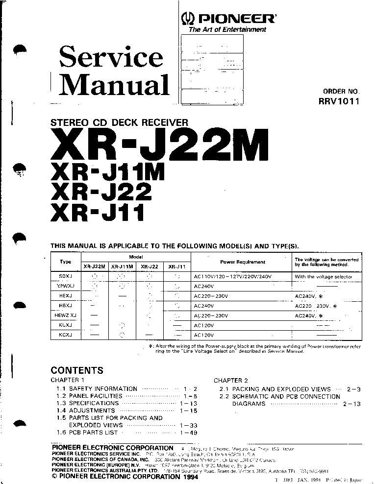 PIONEER XR-J22M service manual (1st page)
