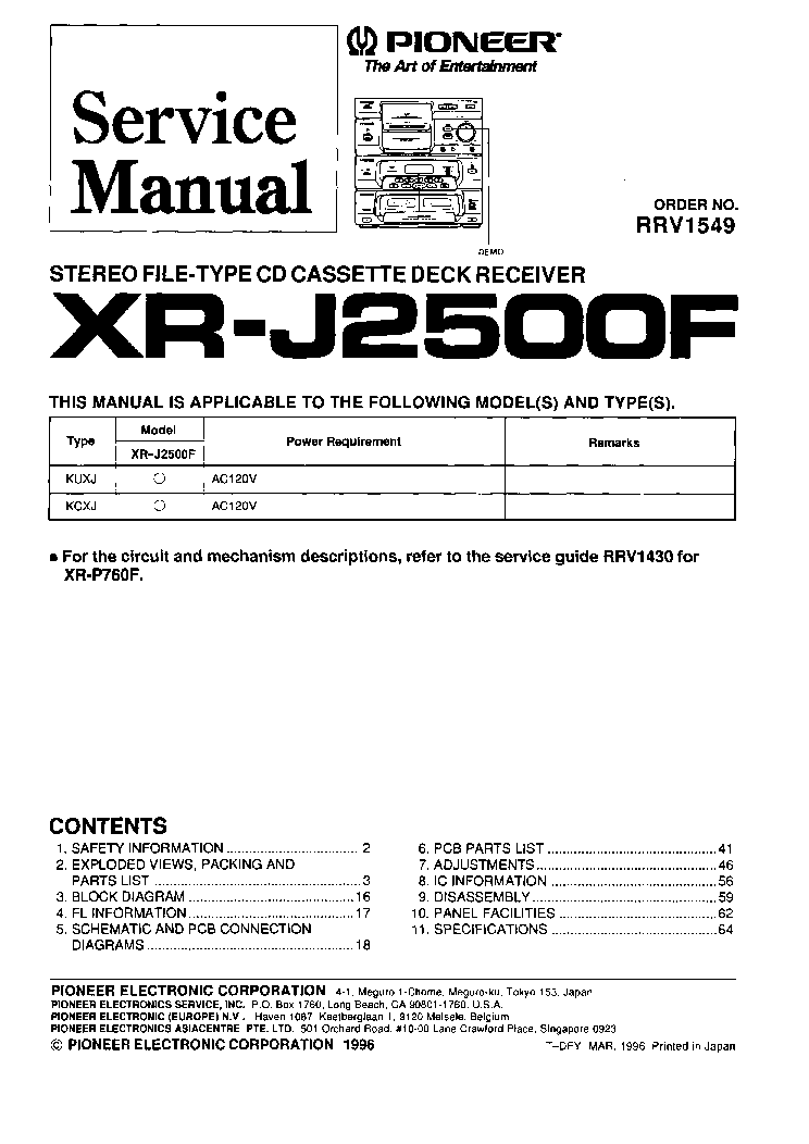 PIONEER XR-J2500F RRV1549 SM service manual (1st page)