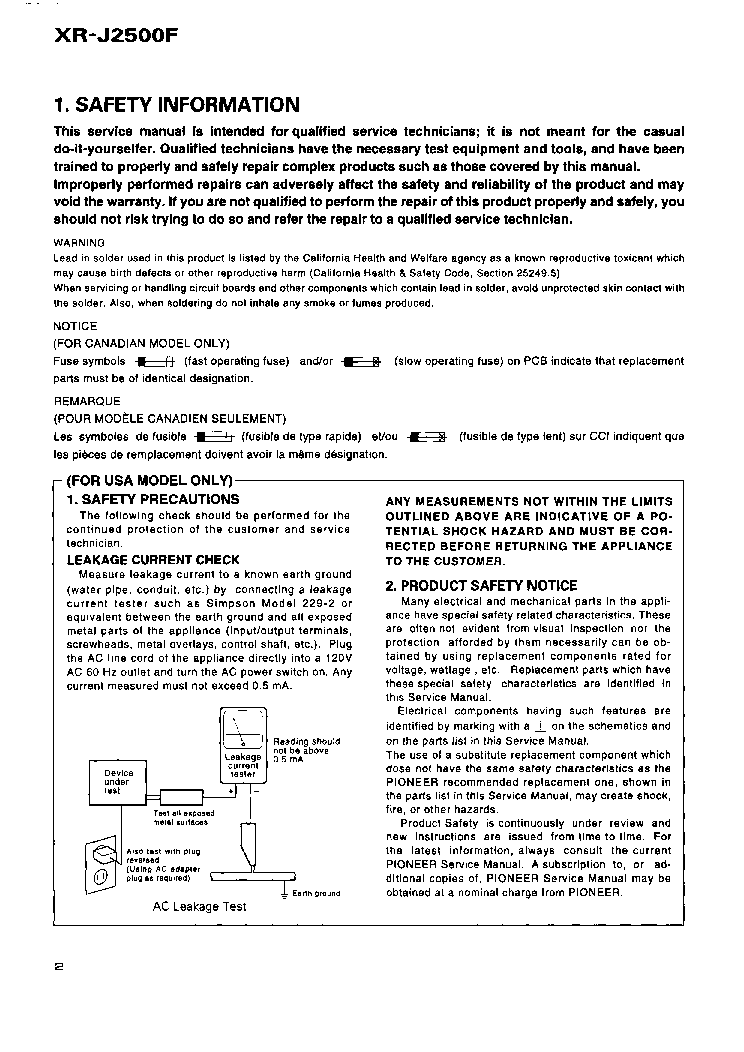 PIONEER XR-J2500F RRV1549 SM service manual (2nd page)