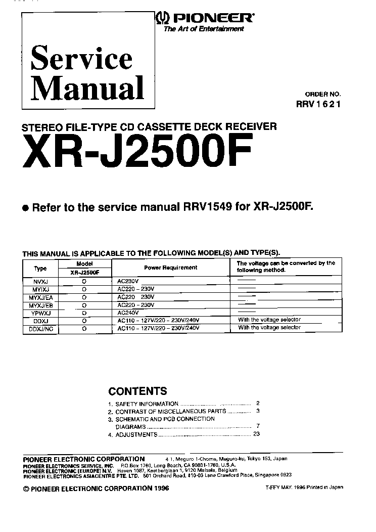PIONEER XR-J2500F RRV1621 SM service manual (1st page)